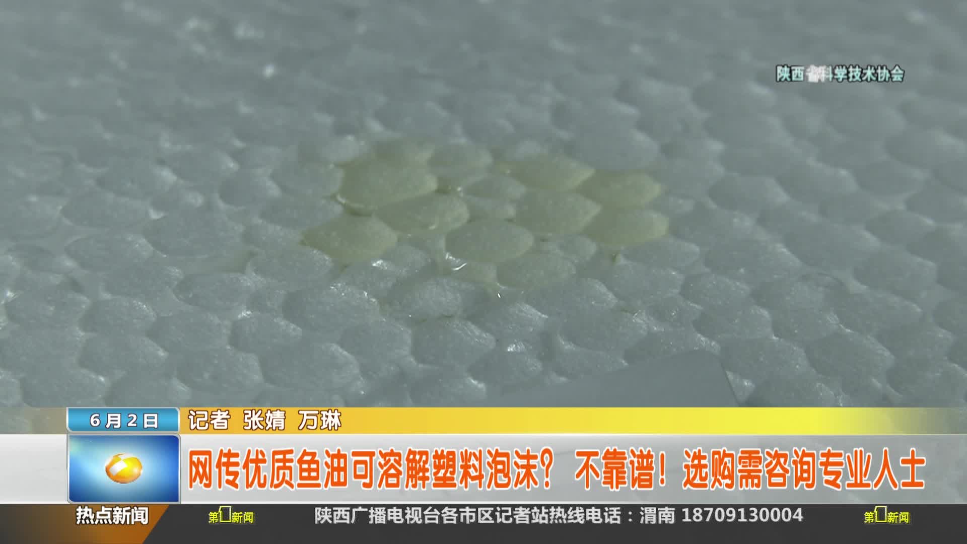 陕西省科学技术协会【全民实验室】：网传优质鱼油可溶解塑料泡沫？